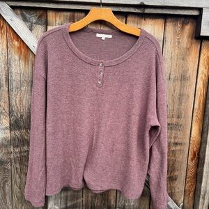 Z Supply Plum Long Sleeve Top with Button Accents